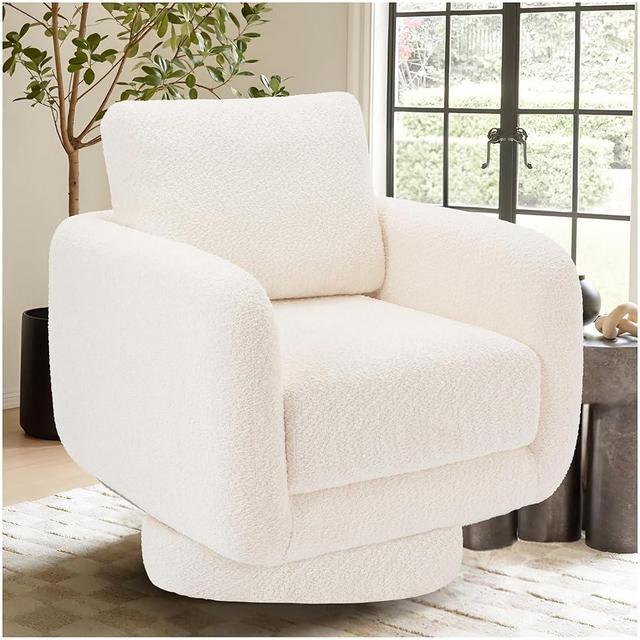 COLAMY Swivel Accent Chairs for Living Room, 32Inches Wide Upholstered Armchair with Plush Back Pillow, Modern Sofa Corner Barrel Chair for Nursery/Living Room/Bedroom-White