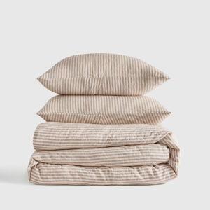 European Linen Duvet Cover Set - King/Cal King - Latte/white stripe