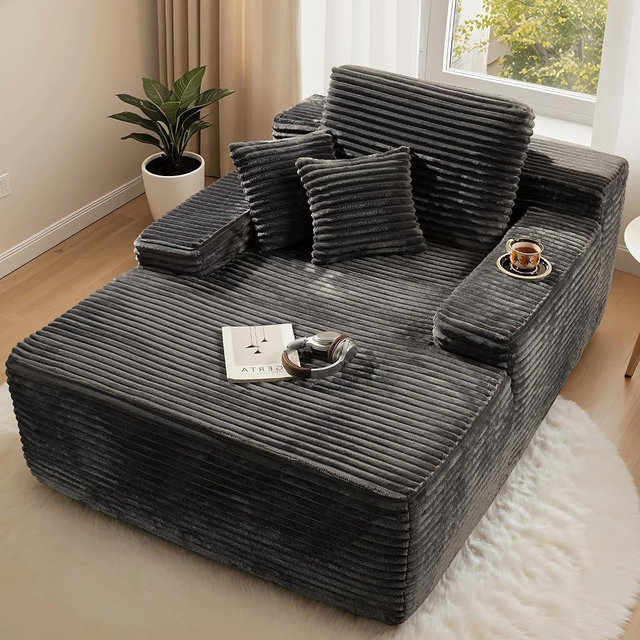 ovios 67''x48'' Chaise Lounge Chair Indoor, Oversized Upholstered Sofa Bed, Sleeper Couch Reading Chairs Fluffy Plush Faux Fur Cloud Sofas Couches for Living Room, Grey