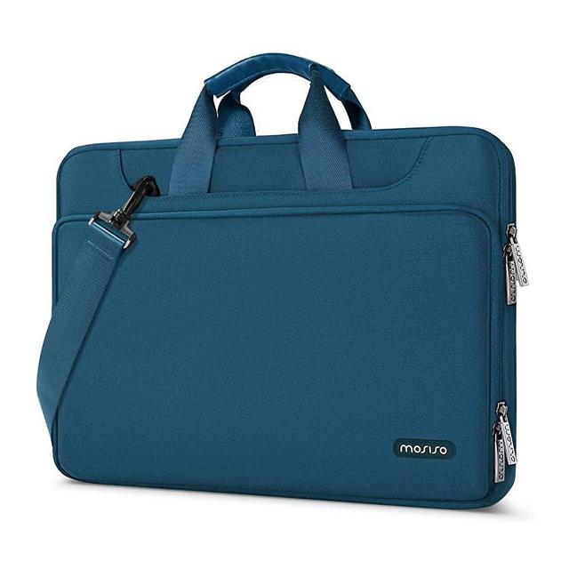 MOSISO 360 Protective Laptop Shoulder Bag Compatible with MacBook Pro 14 inch 2021 M1 Pro/Max A2442,Compatible with MacBook Air/Pro,13-13.3 inch Notebook,Matching Color Sleeve with Belt, Deep Teal