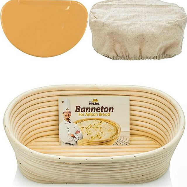 Oval Bread Banneton Proofing Basket - 10 Inch Baskets Sourdough Brotform Proofing Basket Set Banaton Towel for Baking Oval Proofing for Sourdough Bread Making Starter Jar Kit - Great As A Gift