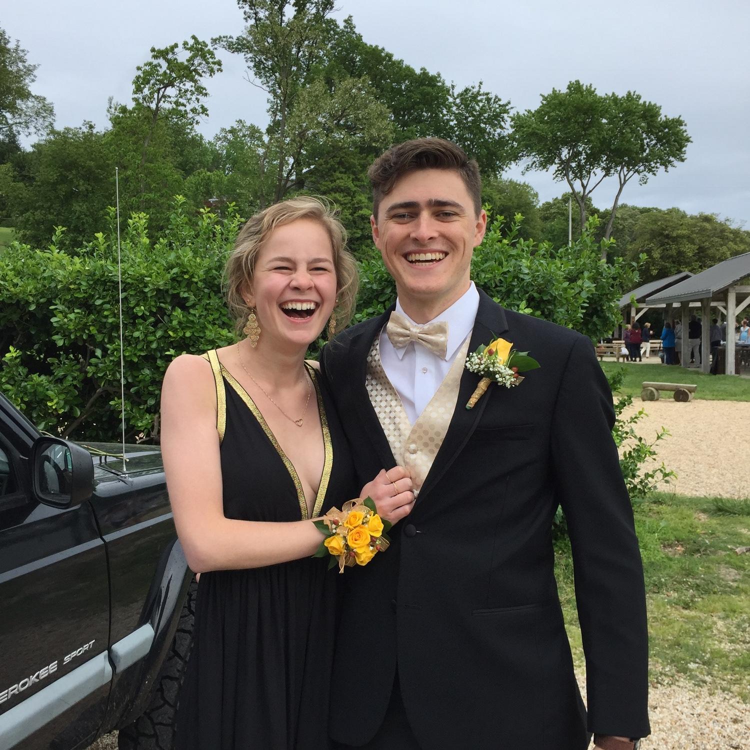 Prom 2017! Joey asked Allie by cruising past the dock on his dad's boat, holding a sign that said "Prom?"