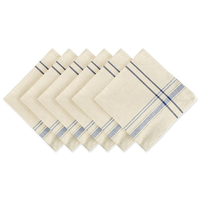 DII For Everyday Indoor/Outdoor Dining, Special Occasions or Dinner Parties, Machine Washable, Napkin Set, Taupe w/Nautical Blue Stripe 6 Count