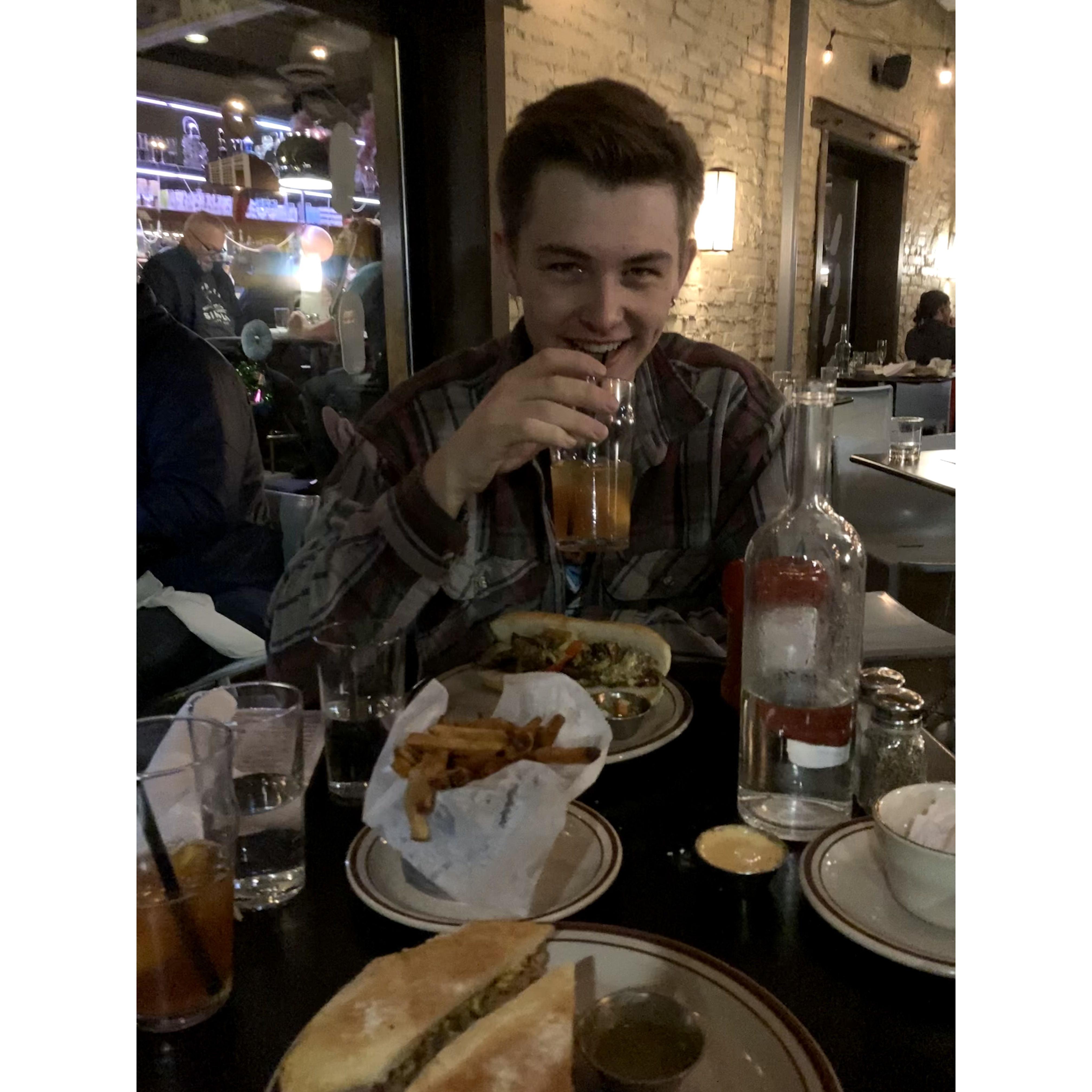 One month of dating celebrated at one of our favorite spots -- Steuben's in Denver.