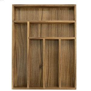 Luxury Acacia Kitchen Drawer Organizer - Silverware Organizer - Utensil Holder and Cutlery Tray with Grooved Drawer Dividers for Flatware and Kitchen Utensils (6 Slot)