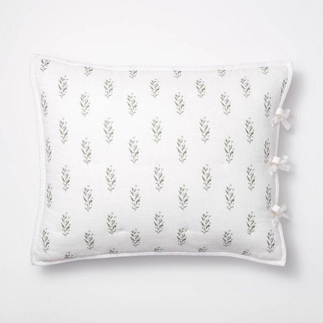Lofty Cotton Slub Wood Block Floral Quilt Sham White - Threshold™ designed with Studio McGee