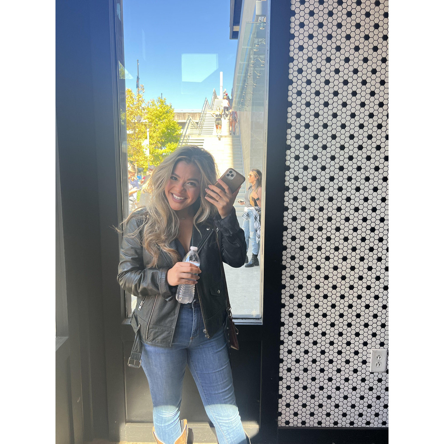 Taken from Lizette's friend's bachelorette trip and she Facetimed Andrew. When she hung up, her friends commented that she was beaming from ear to ear and showed her this photo.