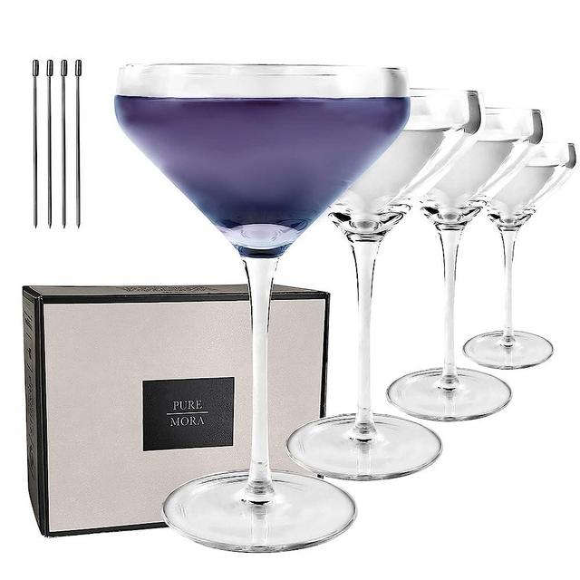 PURE MORA The Remy Coupe - Set of 4, 8oz Handblown Premium Crystal Martini Glasses for Cocktail, Gin & Tonic, Cosmopolitan, Manhattan, Bar, Fancy Mixology, etc. Modern Angle Drinking Glassware