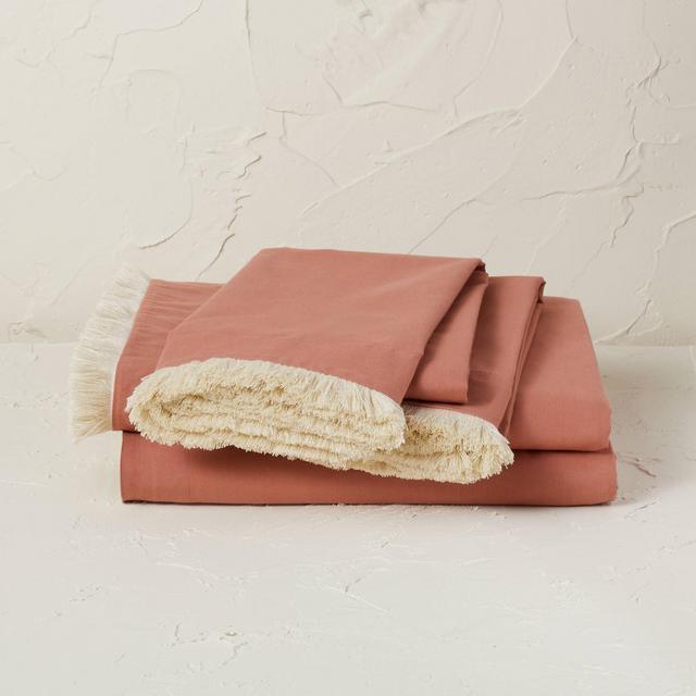 King Fringe Cotton Percale Sheet Set Coral - Opalhouse™ designed with Jungalow™