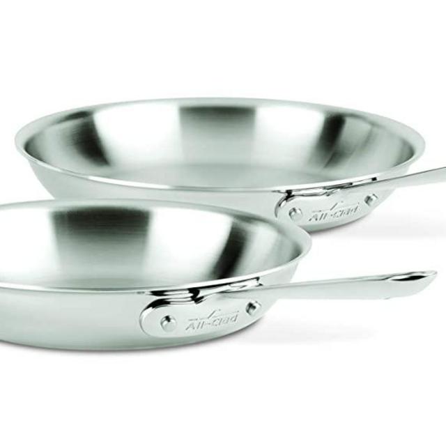 All-Clad D3 Stainless Steel Frying pan cookware set, 10-Inch and 12-Inch, Silver
