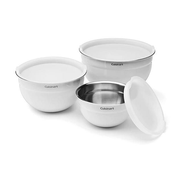 Cuisinart CTG-00-SMBW White Lacquered Stainless Steel Mixing Bowls with Lids, Set of 3