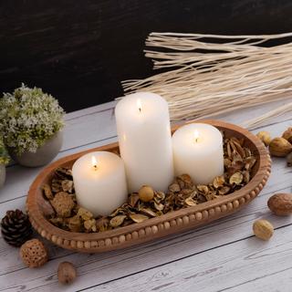 Acacia Wood Beaded Oval Wood Bowl