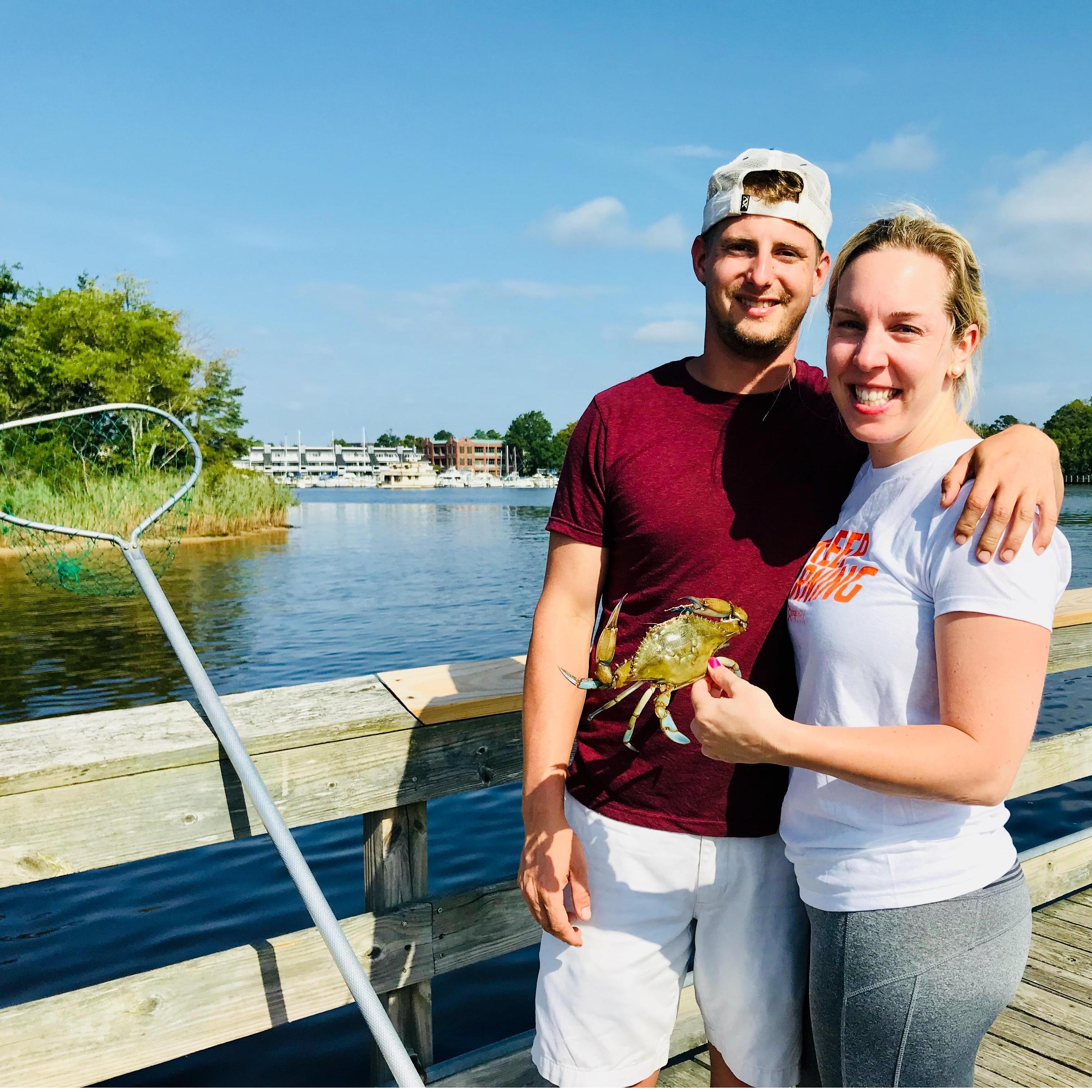 Matt taught Leanne how to crab while in New Jersey.