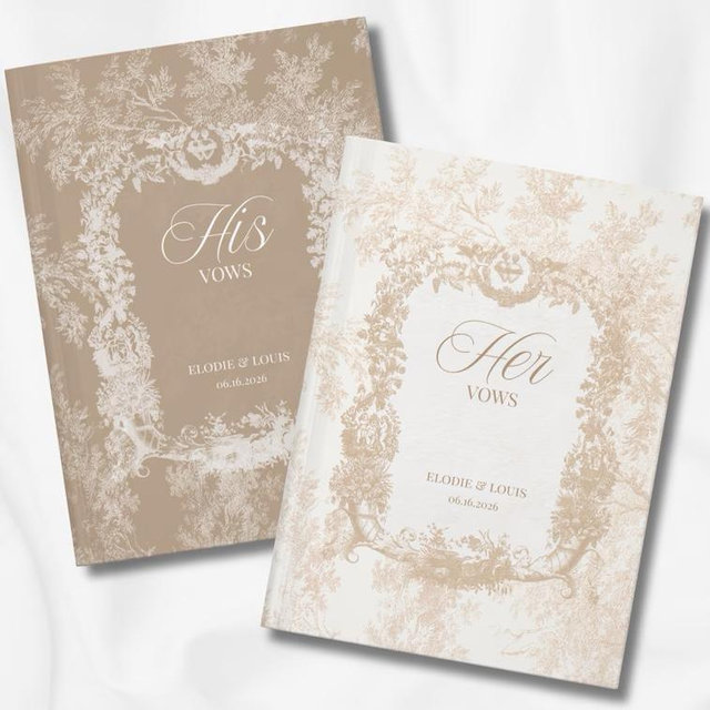 Custom French Toile de Jouy Wedding Vow Books: His & Hers Keepsake Set
