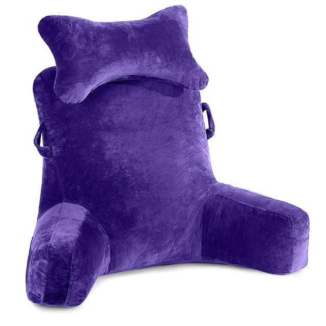 Reading Pillow-Extra Large 31" Bed Rest Pillow with Detachable Neck Roll & Arms for Sitting in Bed or Couch-Backrest Reading Pillow Adult Back Pillows for Reading/Watching TV/Gaming/Relaxing,Purple