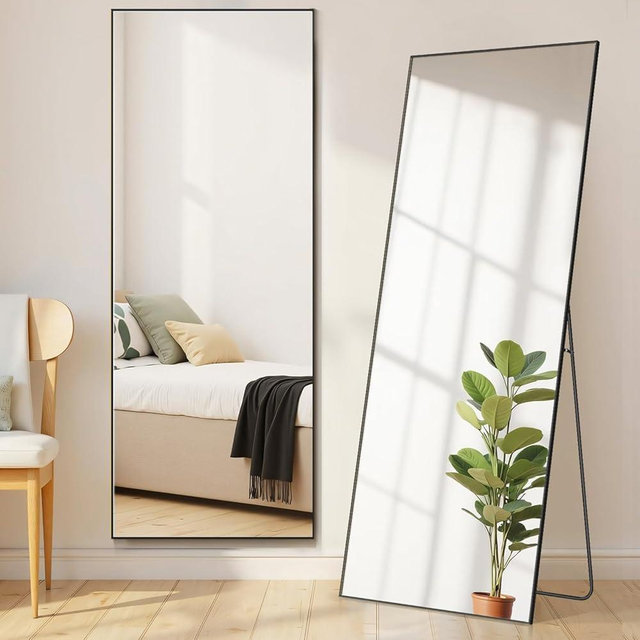 Mirror Full Length, Upgraded Body Wall Mirrors with Shatter-Proof Glass, Floor Standing, Hanging or Leaning, Tall Mirror with Stand Aluminum Alloy Frame for Bedroom Cloakroom