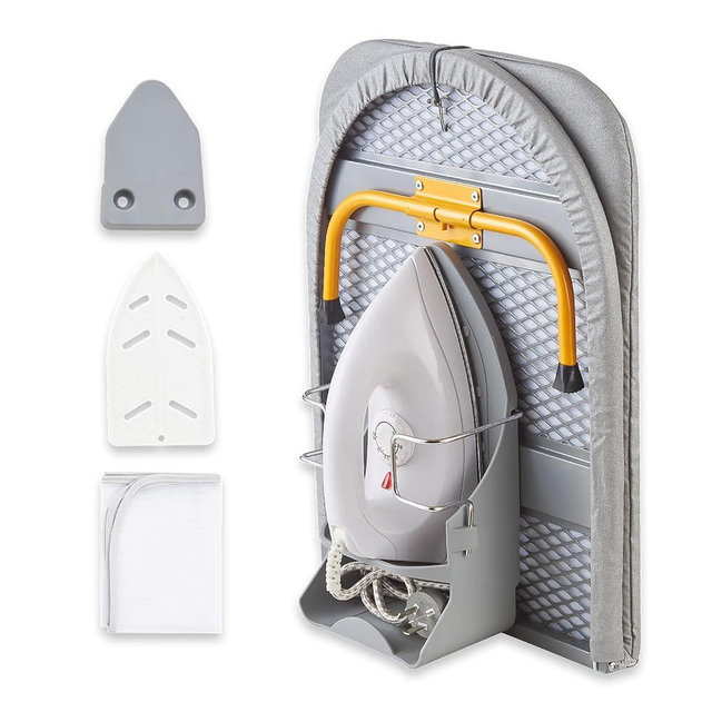 Foldable Ironing Board, 13"x35" Folding Tabletop Small Ironing Board with Iron Holder and Wall Mount Space-Saving, Grey