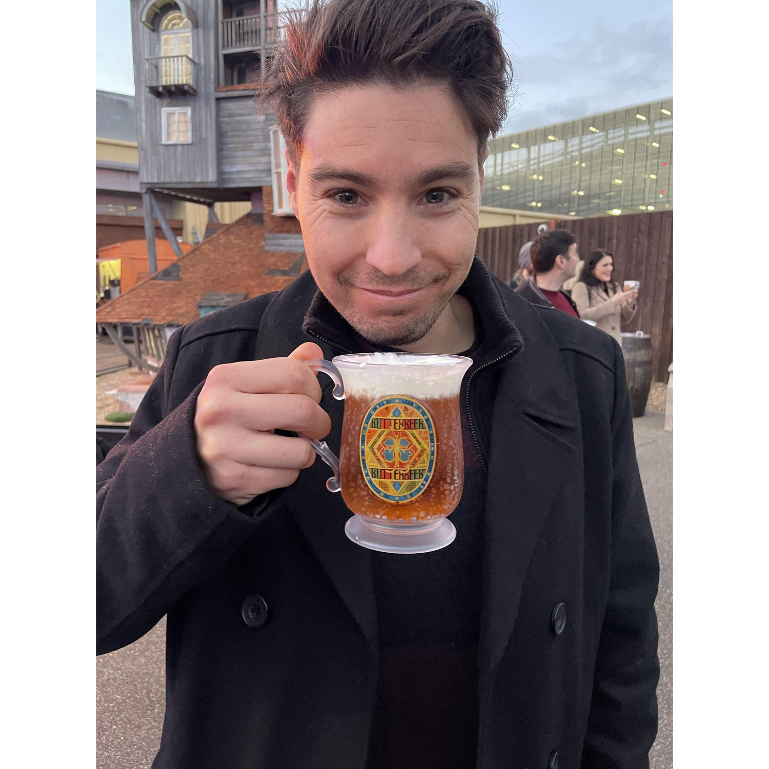 Tayler drinking butterbeer at the Harry Potter Studio Tour London