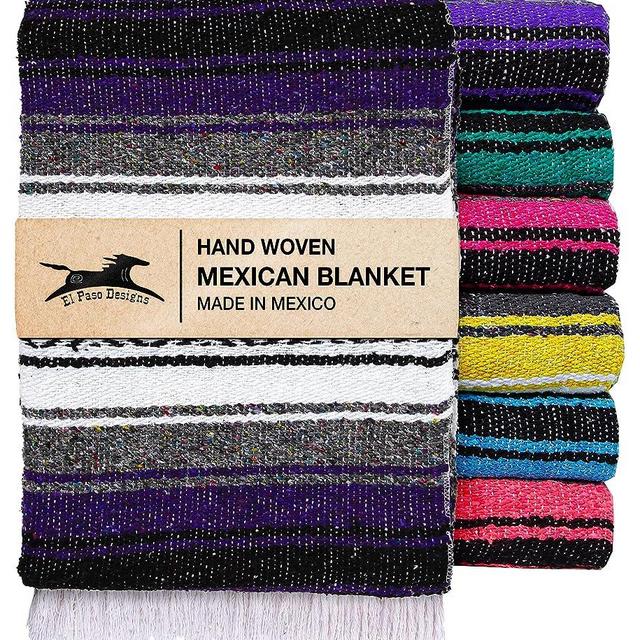 El Paso Designs Mexican Yoga Blanket | Colorful Falsa Serape | Park Blanket, Yoga Towel, Picnic, Beach Blanket, Patio Blanket, Soft Woven Saddle Blanket, Boho Home Décor (Purple)