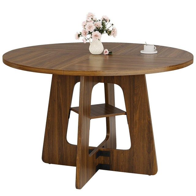 GRUSIGN Round Dining Table for 4-6, 47" Kitchen Table for Dining Room, Circle Farmhouse Kitchen Table, Wood Dinner Table for Kitchen, Living Room, Apartment