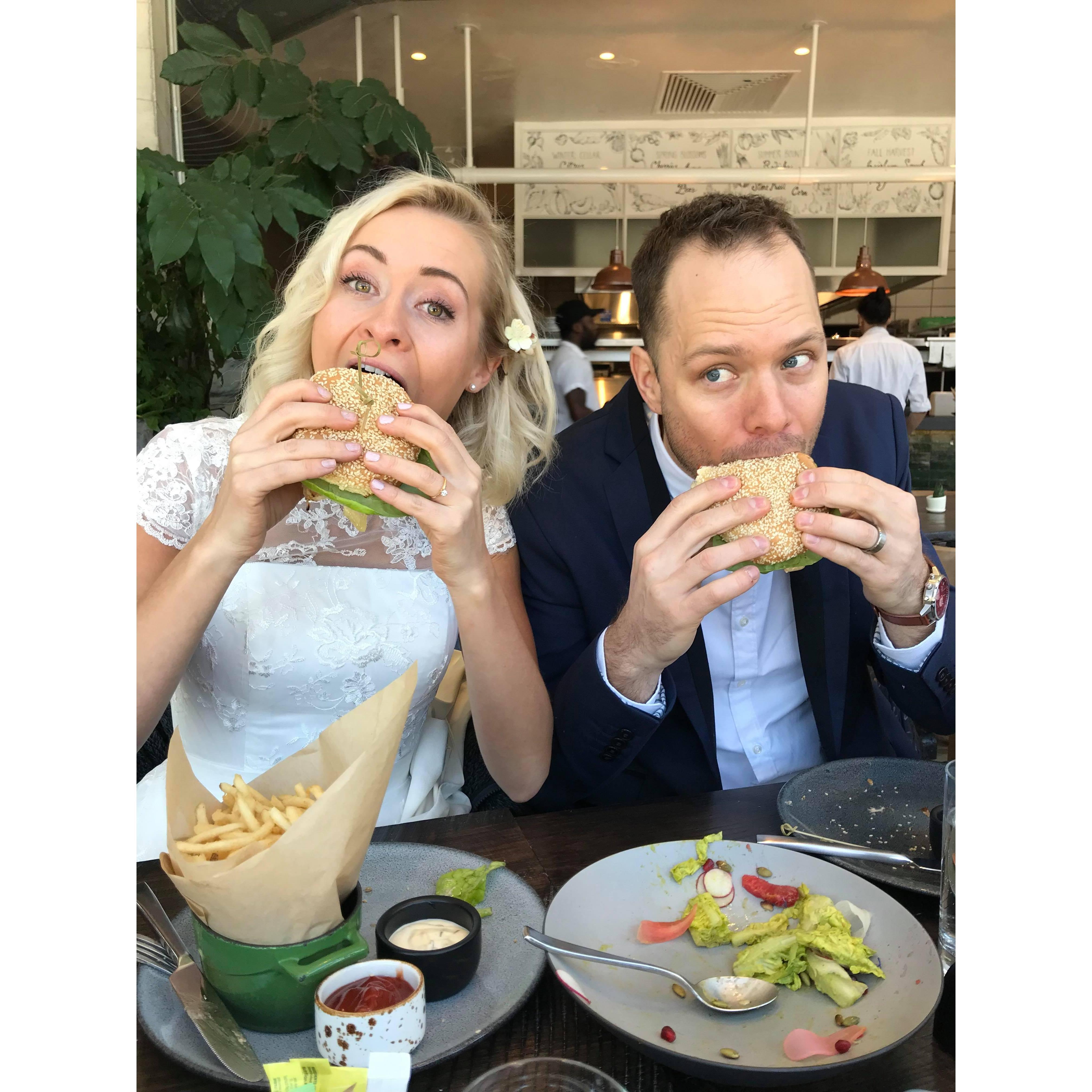 Our first meal - of course, burgers! - after we eloped in New York