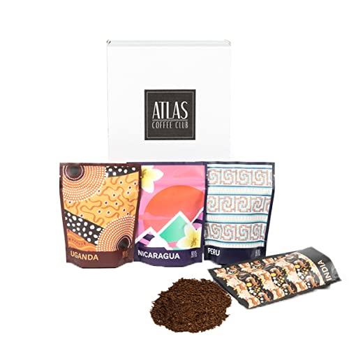 Atlas Coffee Club World of Coffee Sampler | Gourmet Coffee Gift Set | 4-Pack Variety Box of the World’s Best Single Origin Coffees | Freshly Ground Coffee
