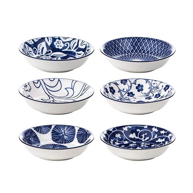 Selamica 2.5oz Ceramic Dip Bowls Set, Porcelain Dip Mini Bowls Soy Sauce Dish, dipping Bowls, Appetizer side dishes for party, family, pack of 6(Vintage Blue)