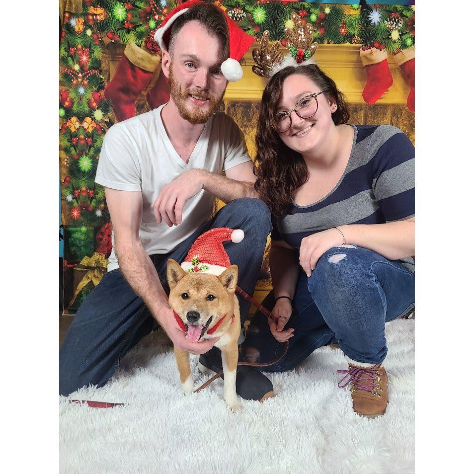 Family Christmas photo at Hi-Wire's dog holiday event before Rwby's first Christmas.