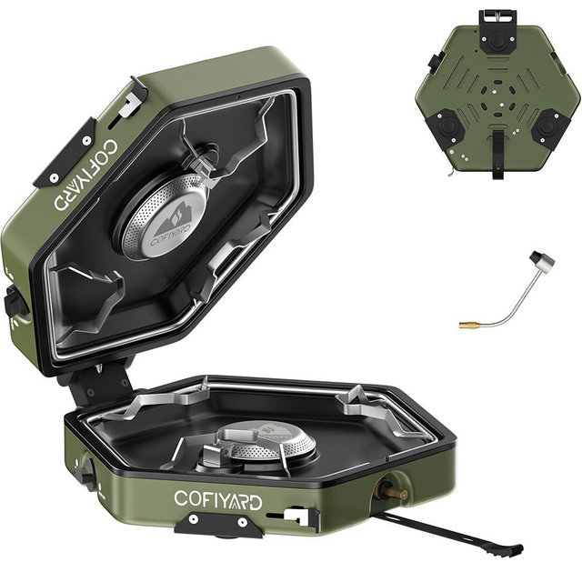 Propane 2 Burner Camping Stove with Carrying Bag, Portable Folding Gas Stove for Camping, Backpacking Camp Stove for Outdoor Cooking, With 17,000 BTU Adjustable Burners for BBQ, Tailgating Green