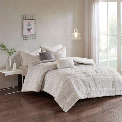 Urban Habitat Lizbeth Cotton Clip Jacquard 5-Piece Full/Queen Comforter Set in White/Grey