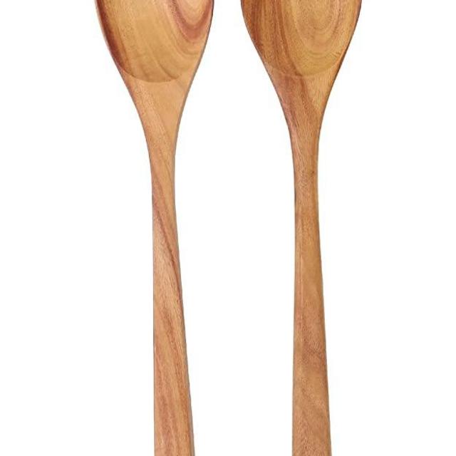 Wooden Mixing Spoon, Wood Spoon Set of 2, 13.8 inch Long Wood Soup Spoons for Nonstick Cookware Server Spoon, Stirring Food, Mixing Salad