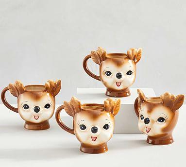 Cheeky Reindeer Ceramic Mugs, Set of 4