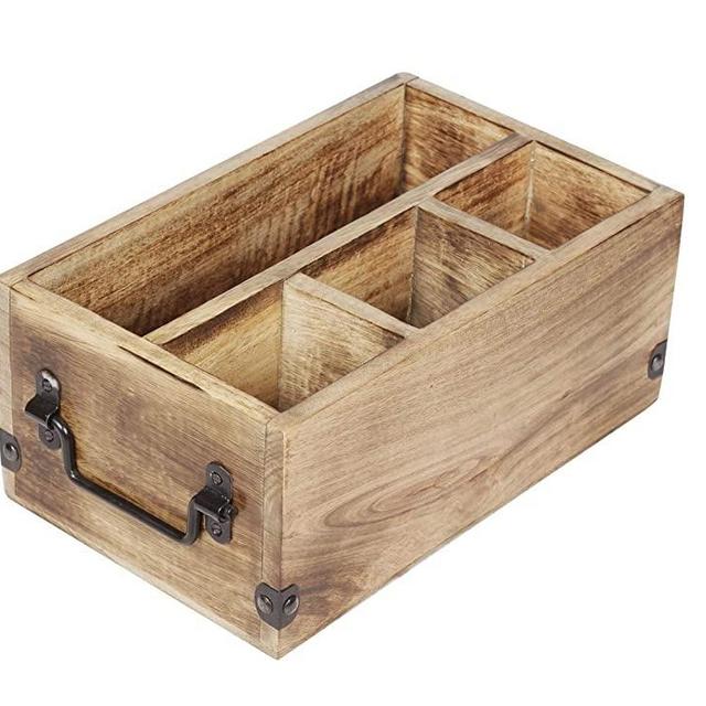Father’s Day Gifts Wooden Kitchen Utensil Holder With 4 Compartments Wood Utensil Organiser for Cutlery, Napkins, Cups Caddy Organizer