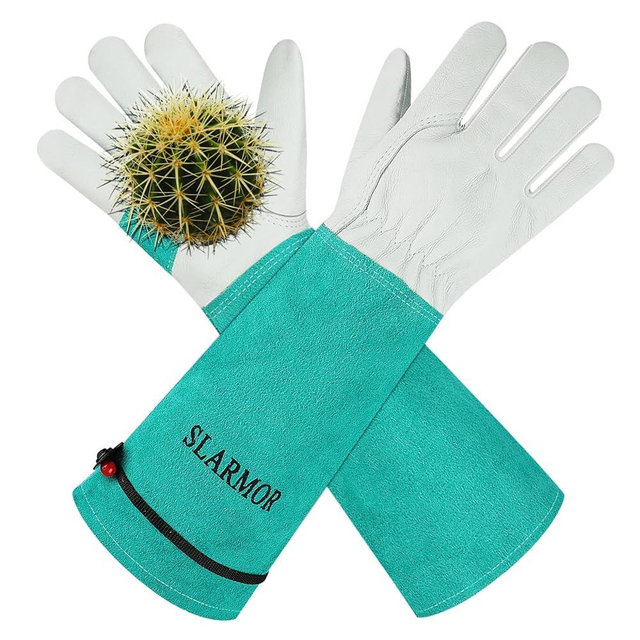 SLARMOR Long Gardening-Gloves Women/Men - Thorn proof Rose Pruning Heavy Duty Gauntlet, Best Garden Gifts for Gardener (Medium, Green)