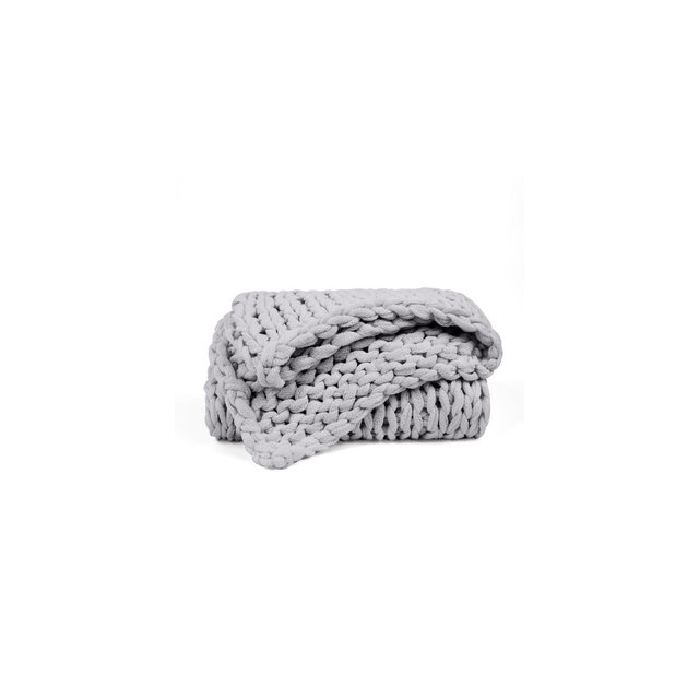 Chunky Knit Handmade Throw Blanket - Becky Cameron, Light Gray