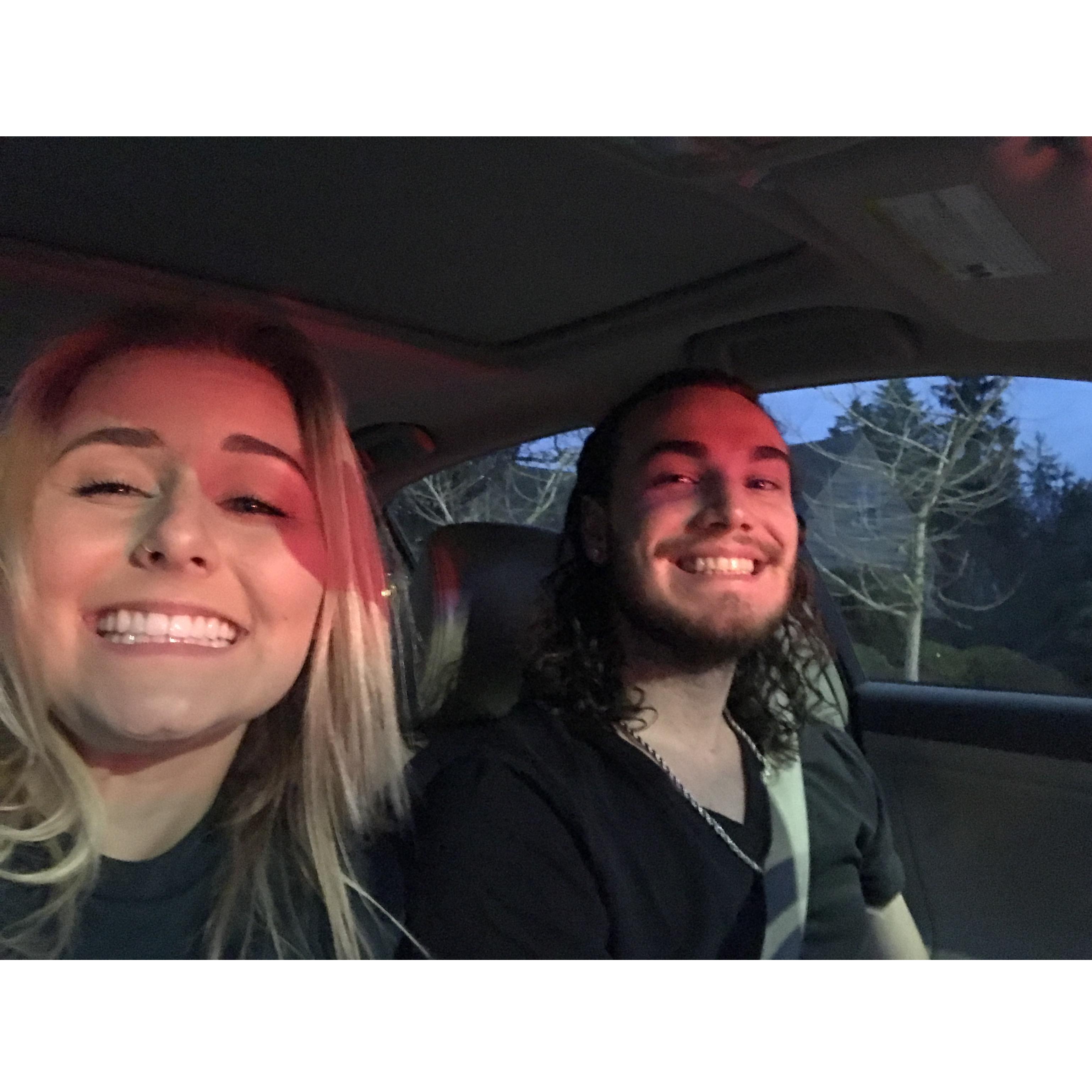 Nervous selfie on our way to the Tinseth house for the first time eek