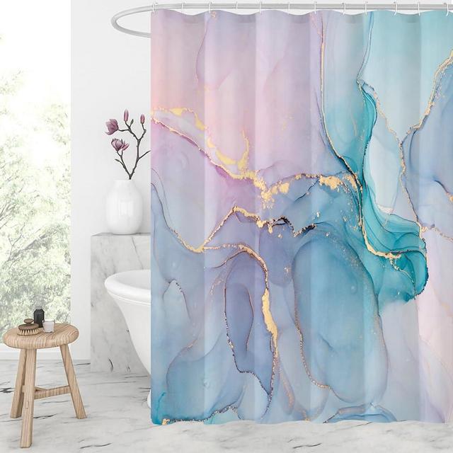Gibelle Colorful Marble Shower Curtain, Pink Purple Blue Watercolor Abstract Shower Curtain for Bathroom, Modern Ink Art Decor Waterproof Fabric Shower Curtain Set with Hooks, 71 x 71