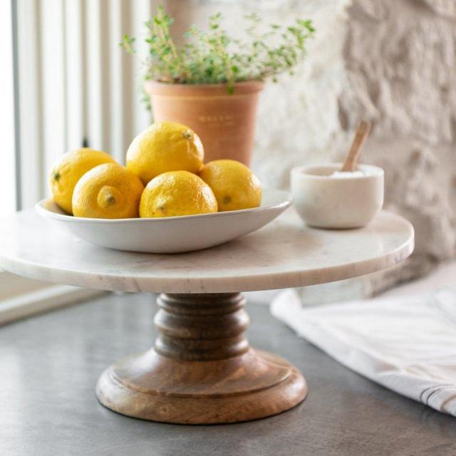 Wooden and Marble Cake Stand
