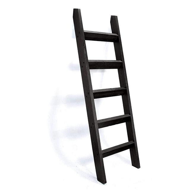 Hallops Blanket Ladder 5 ft. Premium Wood Rustic Decorative Quilt Ladder. Black Vintage Wooden Decor. Throw Blankets Holder Rack