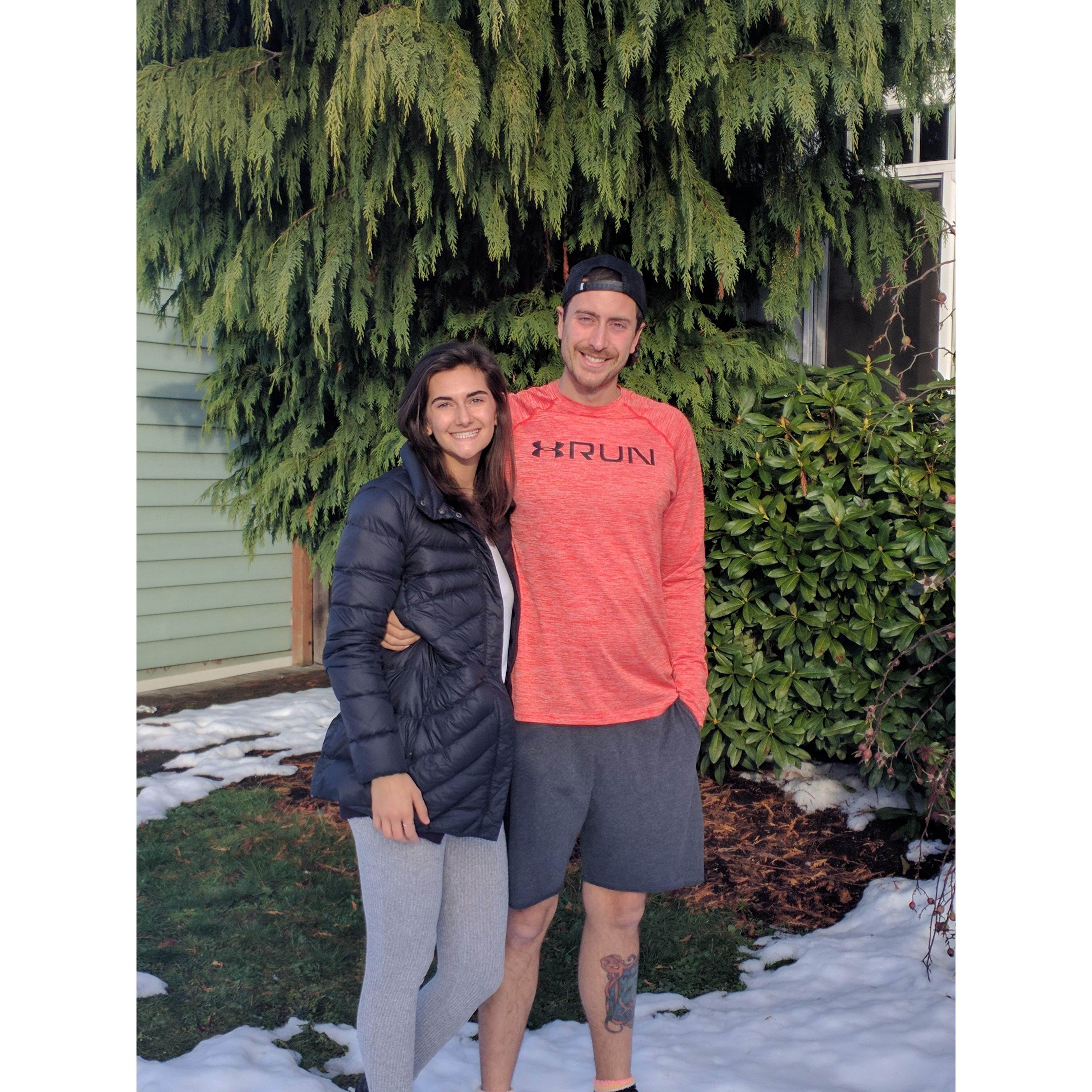 Jan 2019
First day in front our house in Bothell, WA
Silly Chad still trying to wear shorts!