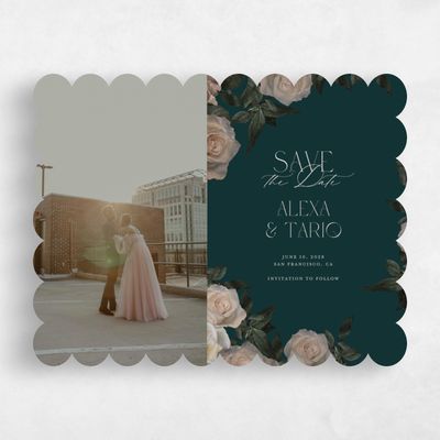 Green Scalloped Wedding Save the Date - Poet Photo