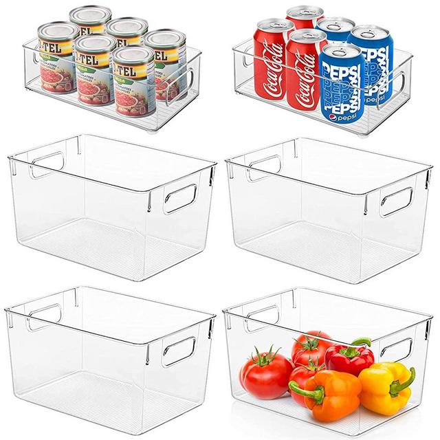 YoTelim Clear Plastic Storage Bins - Set of 6 Kitchen Organization and Storage, Pantry Organization and Storage, Fridge Organizer, Refrigerator Organizer, Freezer Organizer, Cabinet Organizer
