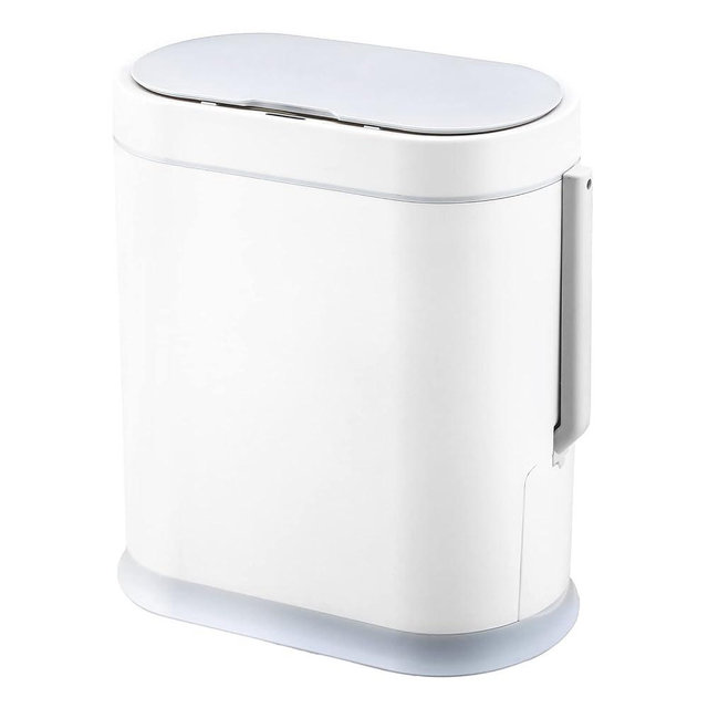 ELPHECO Bathroom Slim Plastic Trash Can with Toilet Brush 2.5 Gallon Waterproof Smart Garbage can with lid Motion Sensor Waste Bin Automatic Garbage Bin for Bathroom(White)