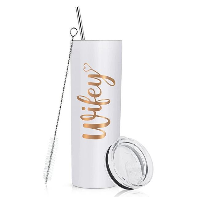 Qtencas Valentine's Day Gifts for Wife Bride Skinny Tumbler, Wifey Stainless Steel Insulated Tumbler, Wife, Bride, Bride to be Her Birthday Wedding Engagement Bridal Shower Tumbler(White, 20 oz)