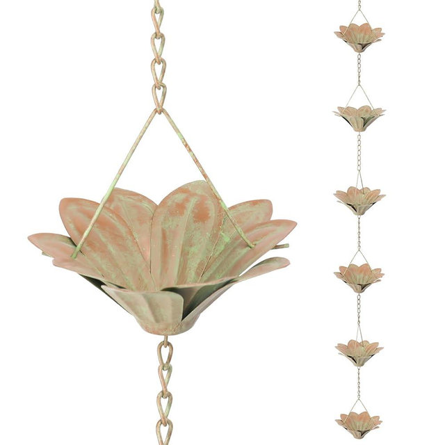 taman Rain Chain Set, 5.6ft Flower Rain Chain for Gutters,Functional and Decorative Replacement Downspout Rain Chain for Outside,Metal Divert Rain Catcher