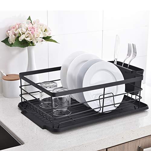 POPILION 3piece Kitchen Sink Side Dish Drying Rack,Dish Rack with Black Drainboard