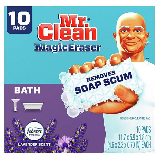 Mr. Clean Magic Eraser, Bathroom and Shower Cleaner with Febreze Lavender Scent, Cleaning Pads with Durafoam, 10 Count