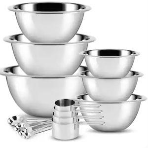 14 Piece Stainless Steel Mixing Bowls with Measuring Cups and Spoons Set