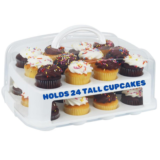EXTRA TALL Cupcake Carrier 24 Count, 24 Cupcake Holder with Lid -Spacious 3.5” Tall Tiers Accommodate 24 Tall Frosted Cupcakes, Won't Smush! Cupcakes Containers Muffin Storage Container/ Muffin Holder