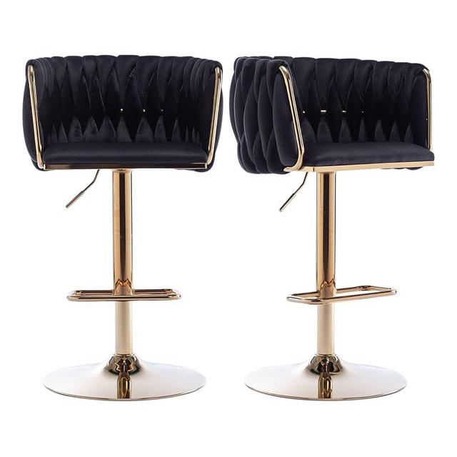 Tsuysi Velvet Swivel Bar Stools Set of 2, Counter Height Bar Stool with Woven Back, Gold Kitchen Bar Stools for Kitchen Island, Cafe, Pub, Bar Counter (Black)